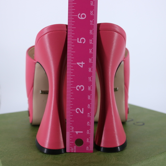 Gucci  37.5 Janaya Logo Studded pink GG Platform Heels Mules E800 - Picture 8 of 14